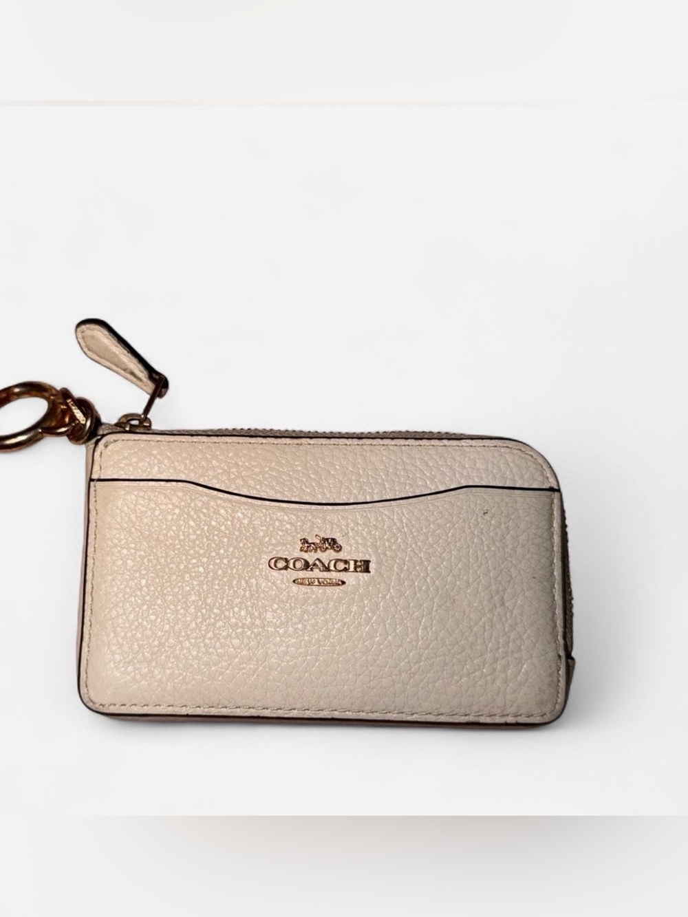Coach Pebbled Leather Card Case Wallet in Chalk Cream with Gold Hardware